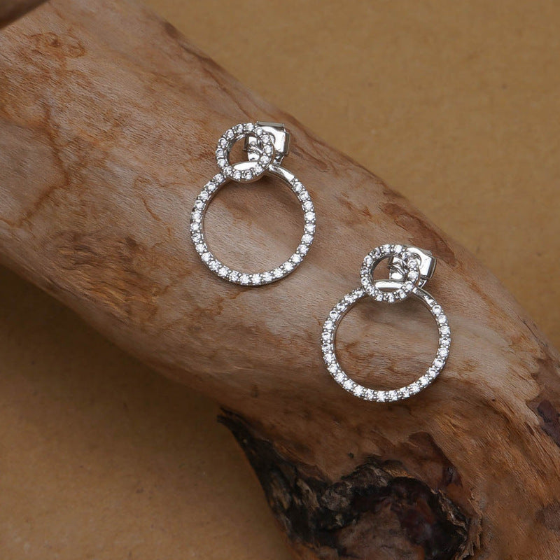 Micro Pave Zircon Front And Back Circle Stud Earrings For Women New Jewelry