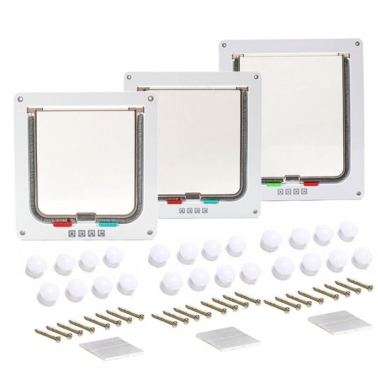 Pet Door Locking Small Medium Large Dog Cat Flap Magnetic White Frame 4 Way--21x20x6 - Door-Mounted Doors | Buy Online in UK