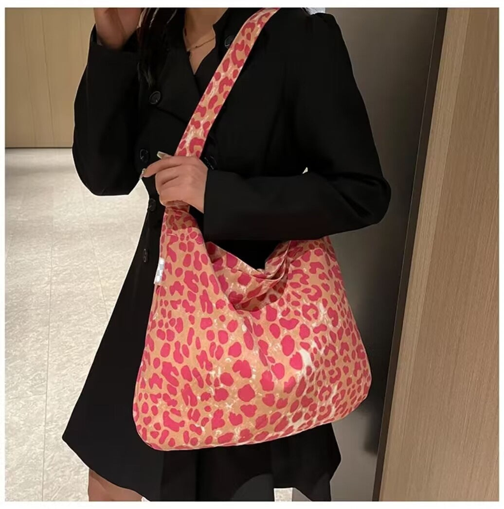 Women's Floral One-shoulder Canvas Leopard-print Shoulder Bag