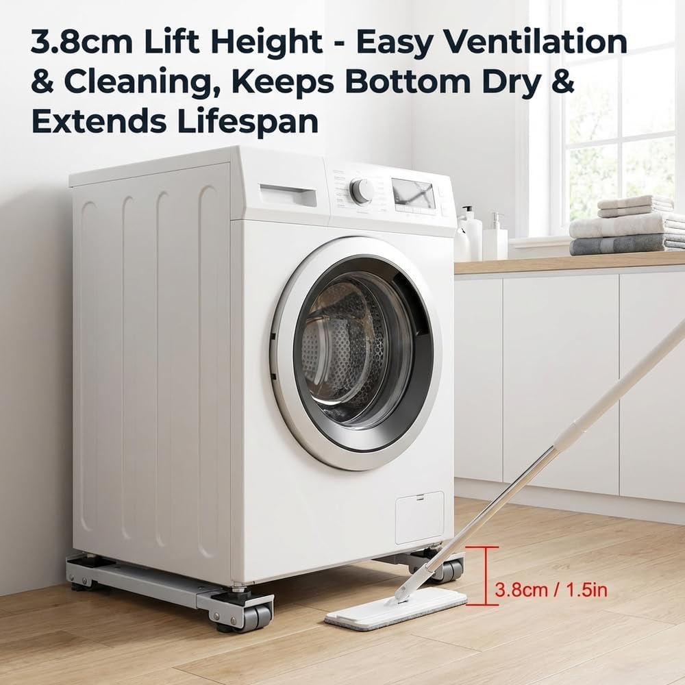 Adjustable Washing Machine Dolly 2Pcs Grey, Extendable Furniture Roller Stand with Brake Wheels, Heavy Duty Mobile Base for Fridge Dryer Dishwasher up to 300KG