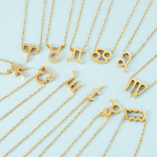 12 Zodiac Sign Collarbone Chain Necklace for Women
