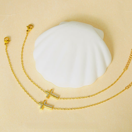 Zircon Cross Bracelet Stainless Steel Jewelry