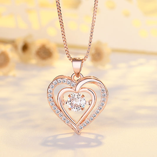 Heart Shaped Pendant Necklace with Moving Charm – Romantic Love Jewelry for Women