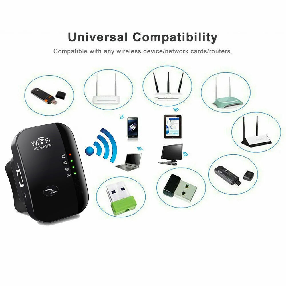 WiFi Repeater Range Covers Internet Amplifier UK Plug 300Mbps Black - Repeaters & Transceivers | Buy Online in UK