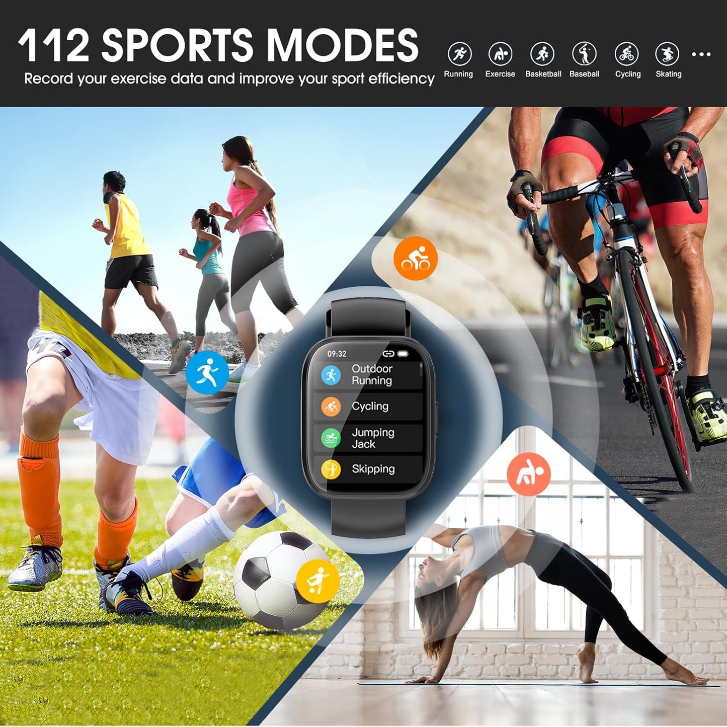 Smartwatch Men Women Fitness Tracker 112 Sports Modes Sleep Monitor Watch Black