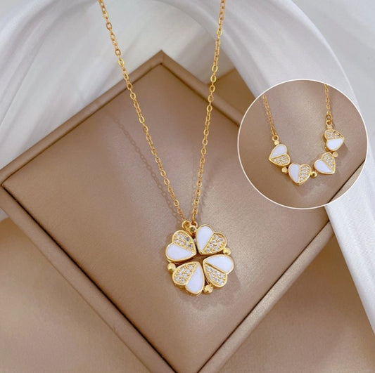 Luxury Four Leaf Clover Pendant Necklace Stainless Steel Crystal Heart Jewelry For Women Gift