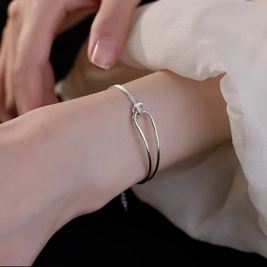 Geometric Knotted Half Bracelet for Women – Minimalist Open Cuff Bangle