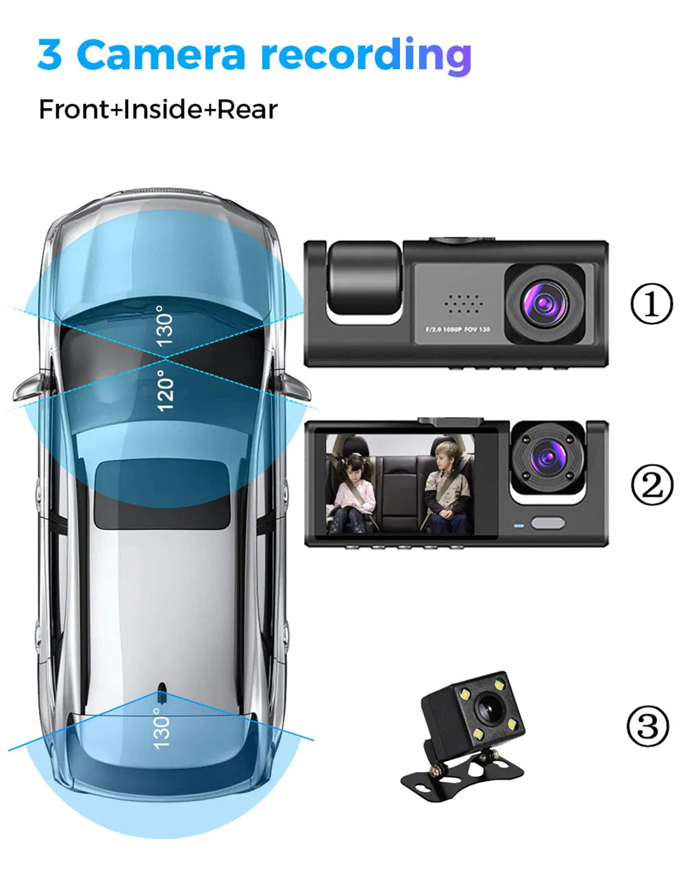Car Dual Lens Dash Cam HD 1080P Front & Rear Inside Video Recorder with G-Sensor - Dash Video Cameras | Buy Online in UK