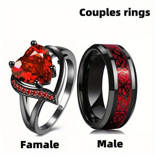 Couple's Matching Rings – Romantic His & Hers Promise & Engagement Ring Set