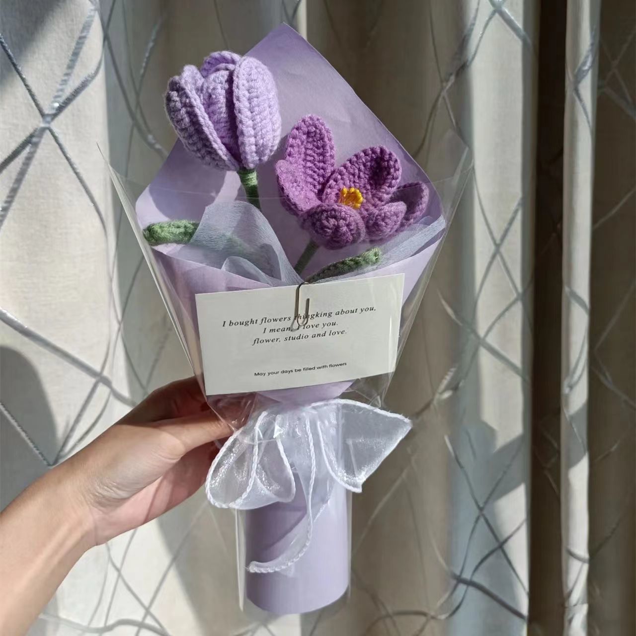Rose and tulip knitted bouquet - Artificial Flowering Plants | Buy Online in UK