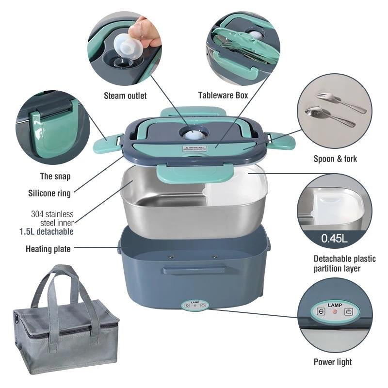 Electric Lunch Box Food Warmer for Home and Car - 1.5L Portable Heating Microwave - Food Warmers | Buy Online in UK
