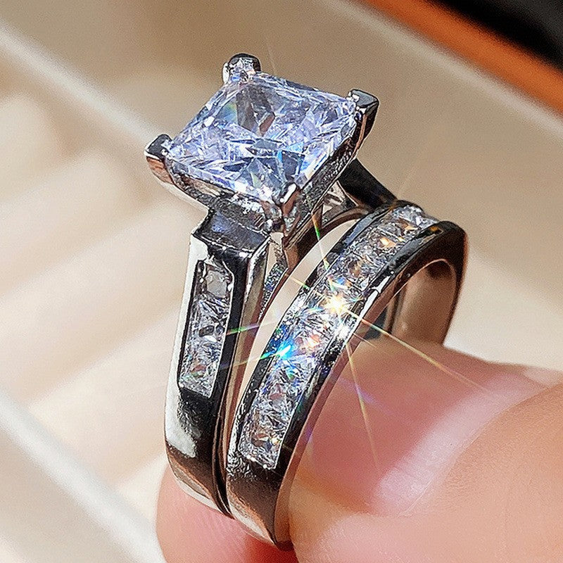 Lady's Square Diamond Zircon Couple Rings
