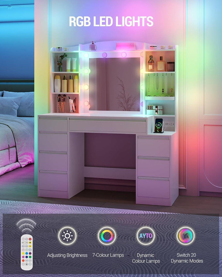 White 47 Inch Vanity Desk Multicolor RGB LED Lighting-2