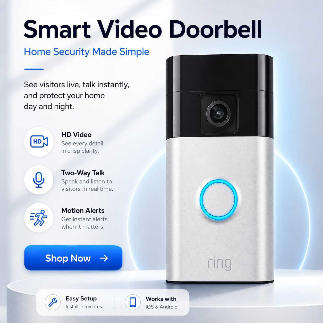 Ring Battery Video Doorbell – Satin Nickel
