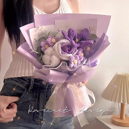 Rose and tulip knitted bouquet - Artificial Flowering Plants | Buy Online in UK