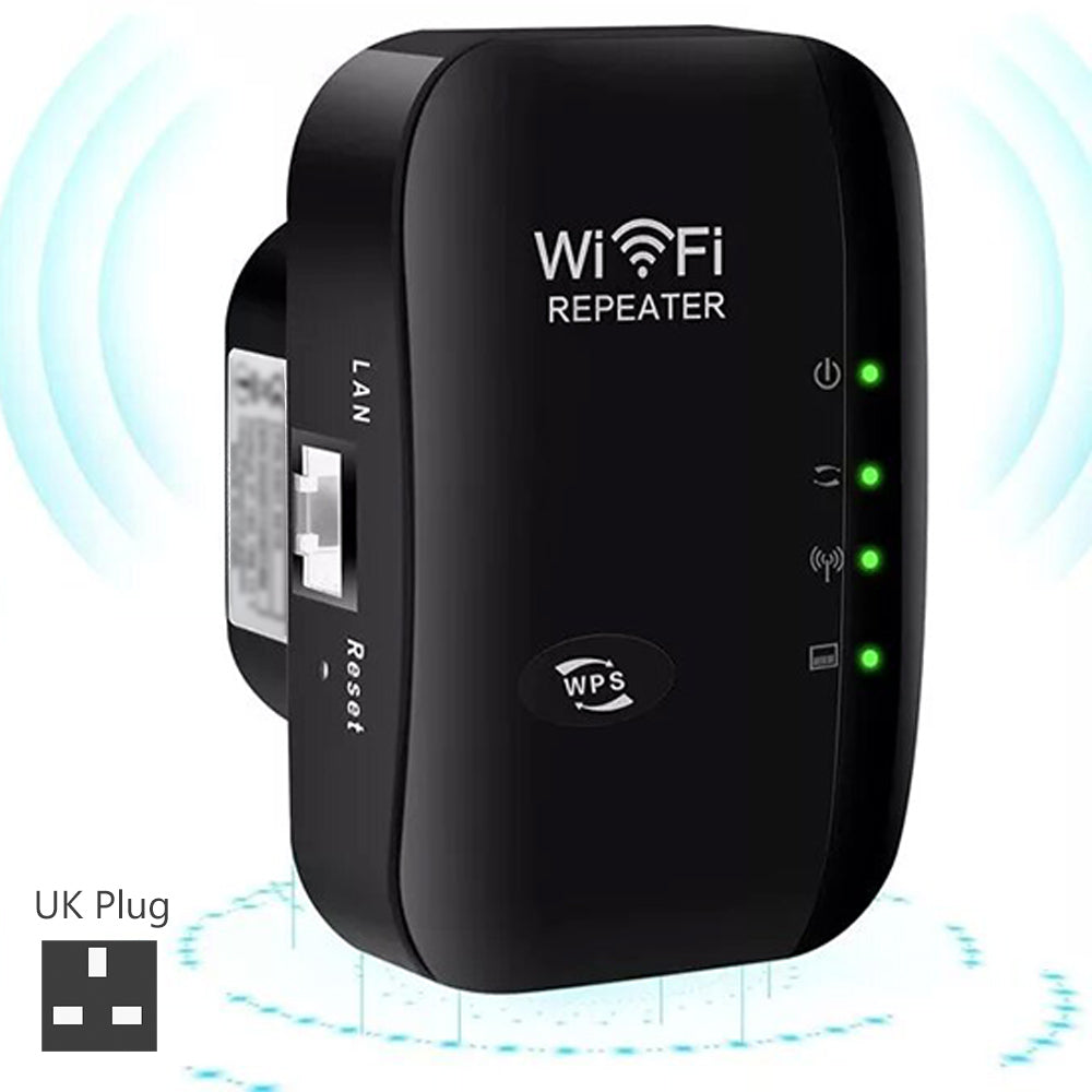 WiFi Repeater Range Covers Internet Amplifier UK Plug 300Mbps Black - Repeaters & Transceivers | Buy Online in UK