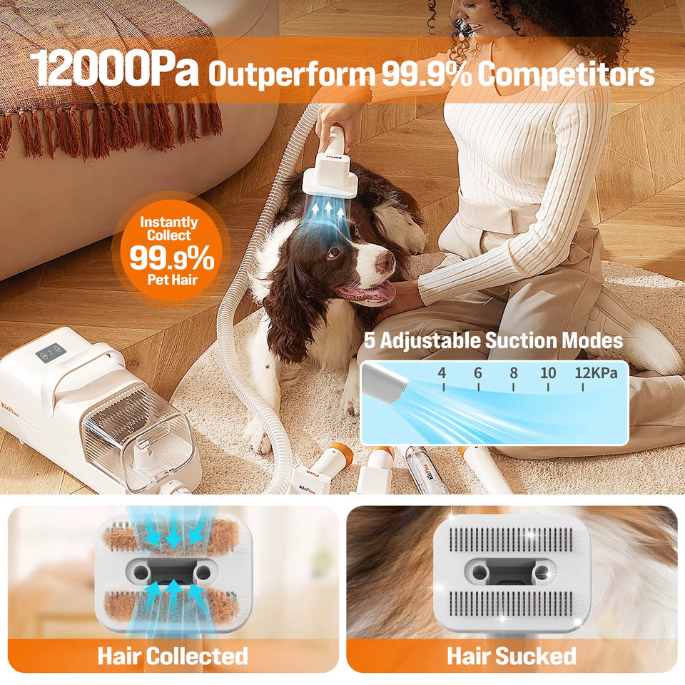 Dog Grooming Kit, Rechargeable Hair Trimmer, 12000Pa 5 Modes Suction 99% Pet Hair,11 Tools - Trimmers | Buy Online in UK
