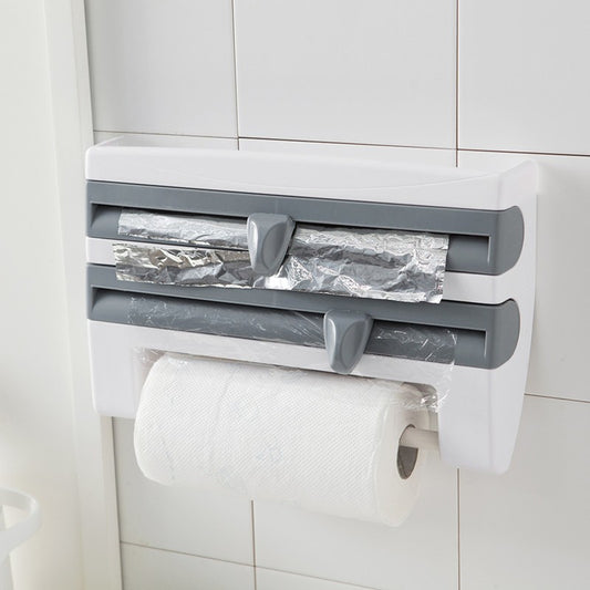 4‑in‑1 Kitchen Roll Holder Dispenser – Foil, Film & Tissue Organizer with Built‑In Cutters - Paper Towel Dispensers | Buy Online in UK