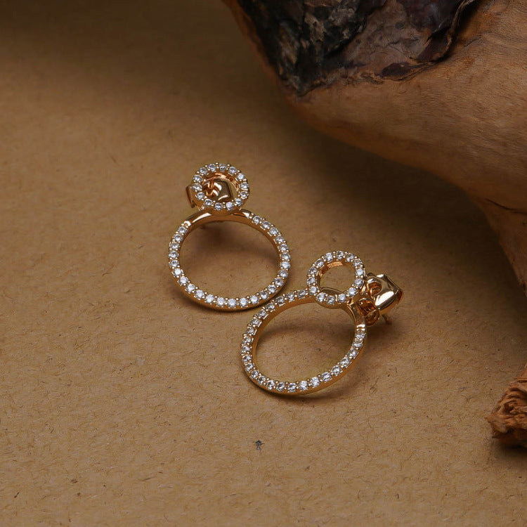 Micro Pave Zircon Front And Back Circle Stud Earrings For Women New Jewelry