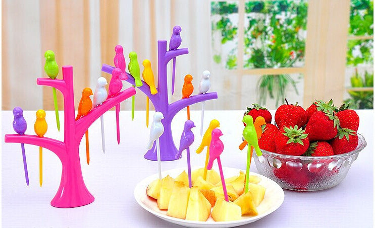 Food Picks For Kids Plastic Fruit Fork Tree Birds Dessert Fork Set Vegetable Food Cocktail Picks Dinnerware Food Decoration - Food Sticks | Buy Online in UK