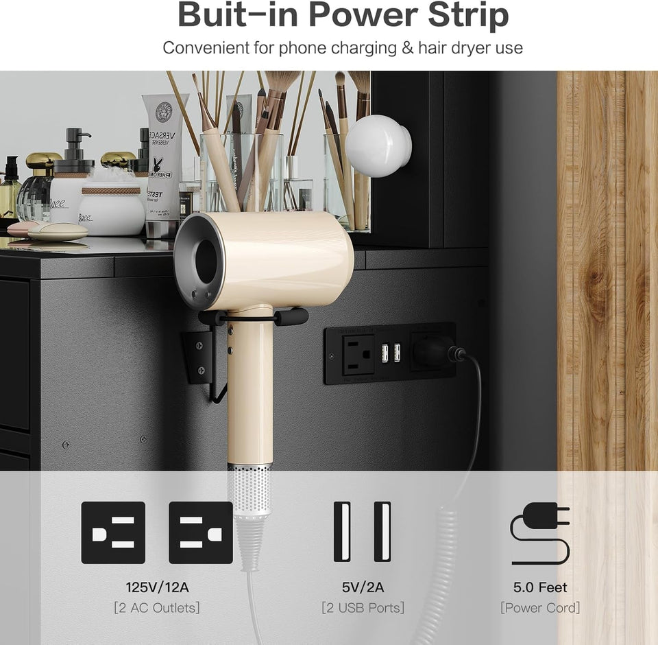 Makeup Vanity Desk With Adjustable Hollywood Illumination Mirror-3