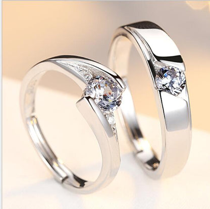 Simulation Diamond Ring Couple Rings A Pair of Live 925 Silver Men and Women Marriage Rings