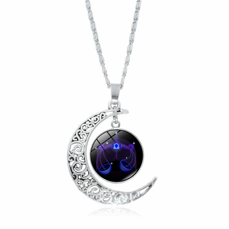 12 Constellation Zodiac Sign Moon Glass Necklace