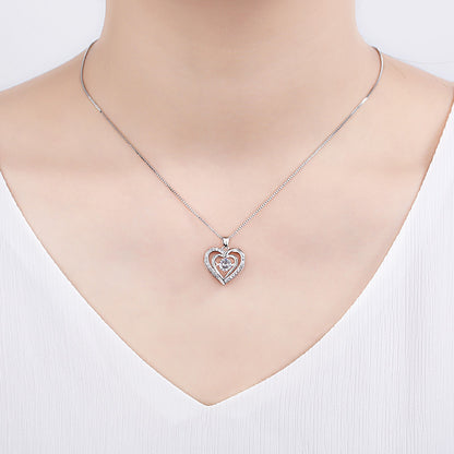 Heart Shaped Pendant Necklace with Moving Charm – Romantic Love Jewelry for Women