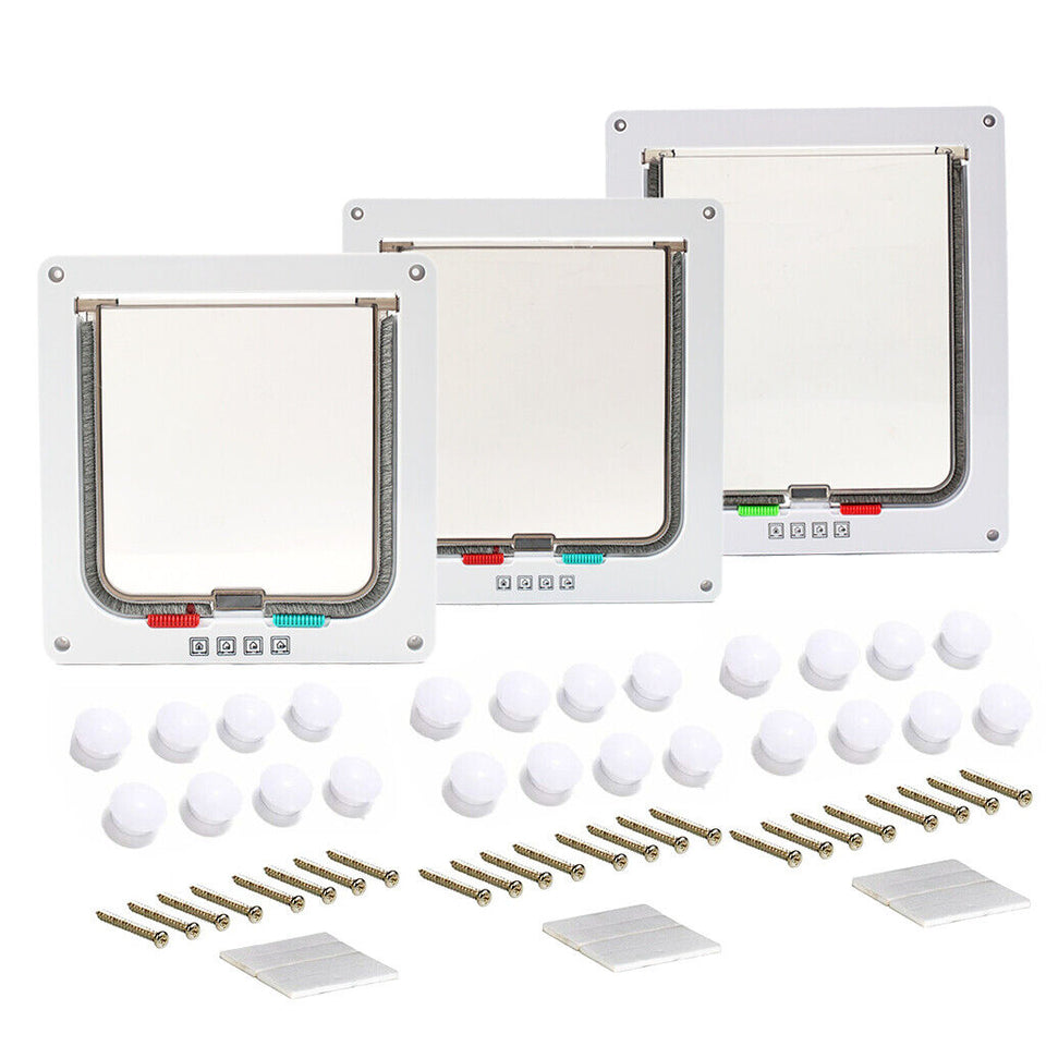 Pet Door Locking Small Medium Large Dog Cat Flap Magnetic White Frame 4 Way--21x20x6 - Door-Mounted Doors | Buy Online in UK