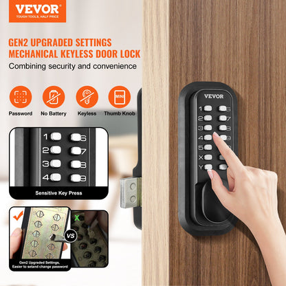 Mechanical Keyless Entry Door Lock, 14 Digit Keypad, Outdoor Gate Door Locks Set