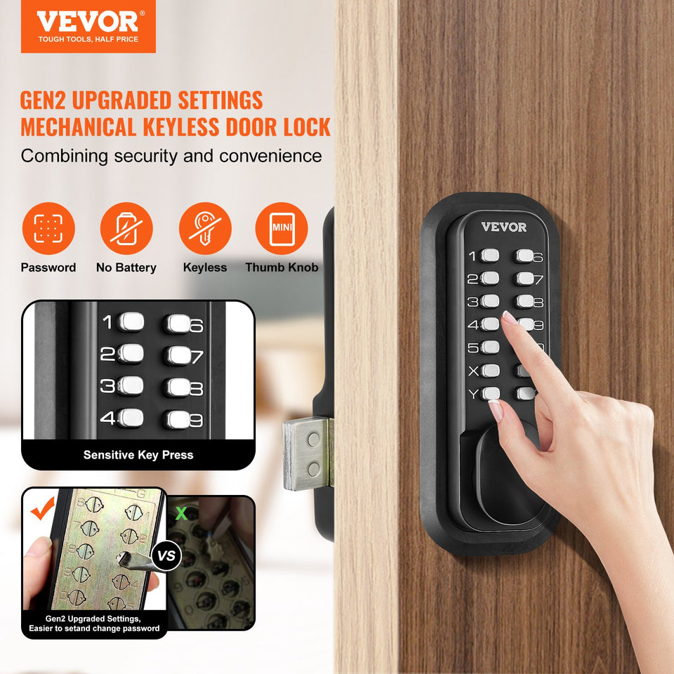 Mechanical Keyless Entry Door Lock, 14 Digit Keypad, Outdoor Gate Door Locks Set