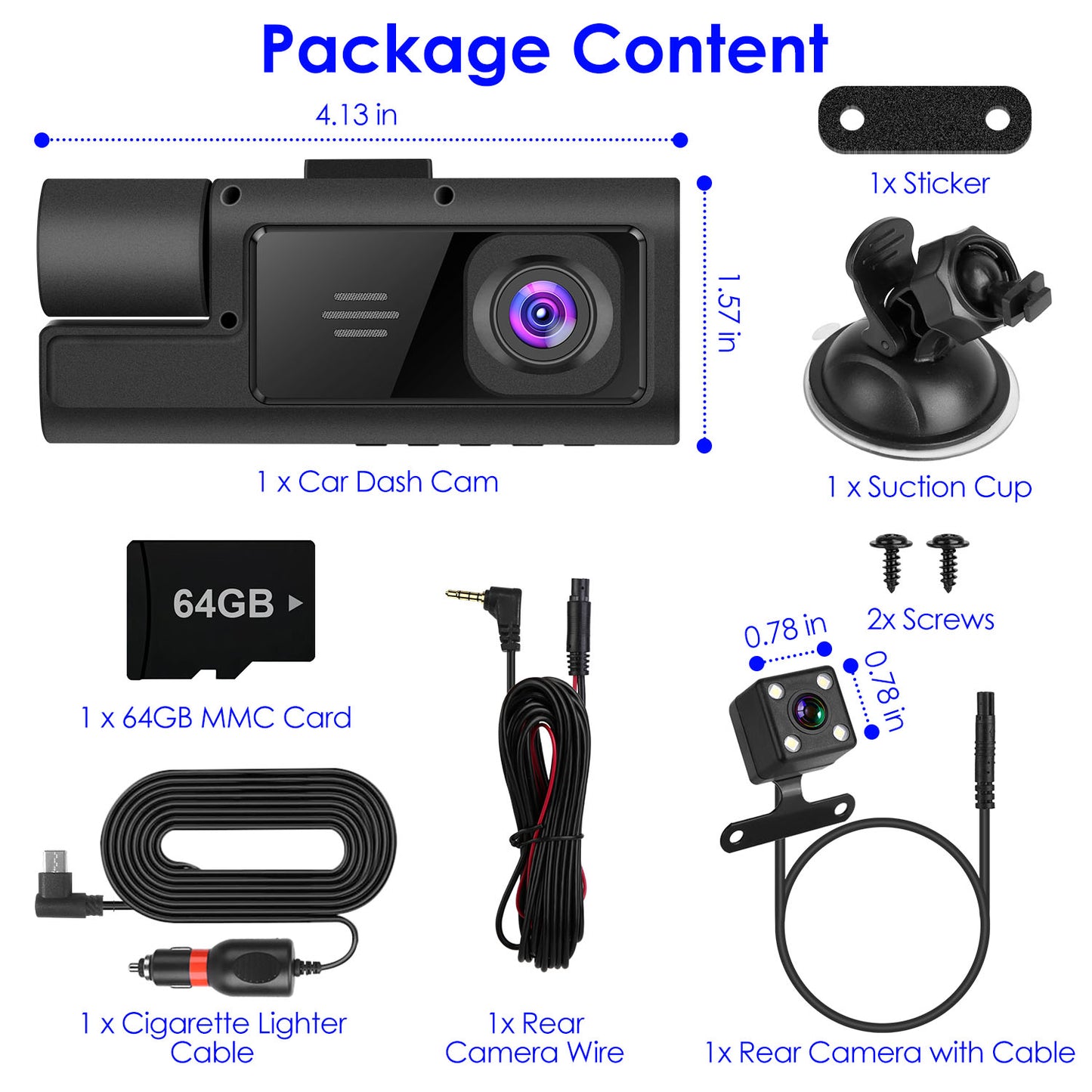 1Pc WiFi FHD 1080P Car Dash Cam – 3 Channels Front, Rear & Inside with Loop Recording & Reversing Visual - Dash Video Cameras | Buy Online in UK