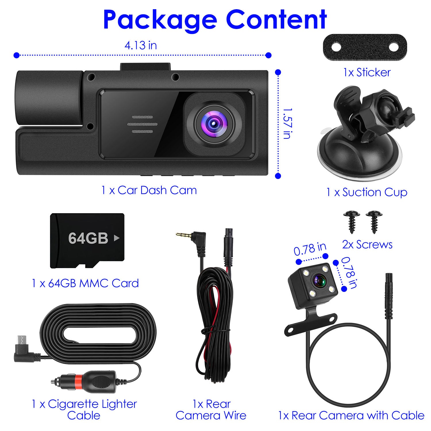 1Pc WiFi FHD 1080P Car Dash Cam – 3 Channels Front, Rear & Inside with Loop Recording & Reversing Visual - Dash Video Cameras | Buy Online in UK