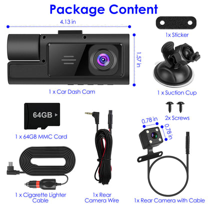 1Pc WiFi FHD 1080P Car Dash Cam – 3 Channels Front, Rear & Inside with Loop Recording & Reversing Visual - Dash Video Cameras | Buy Online in UK