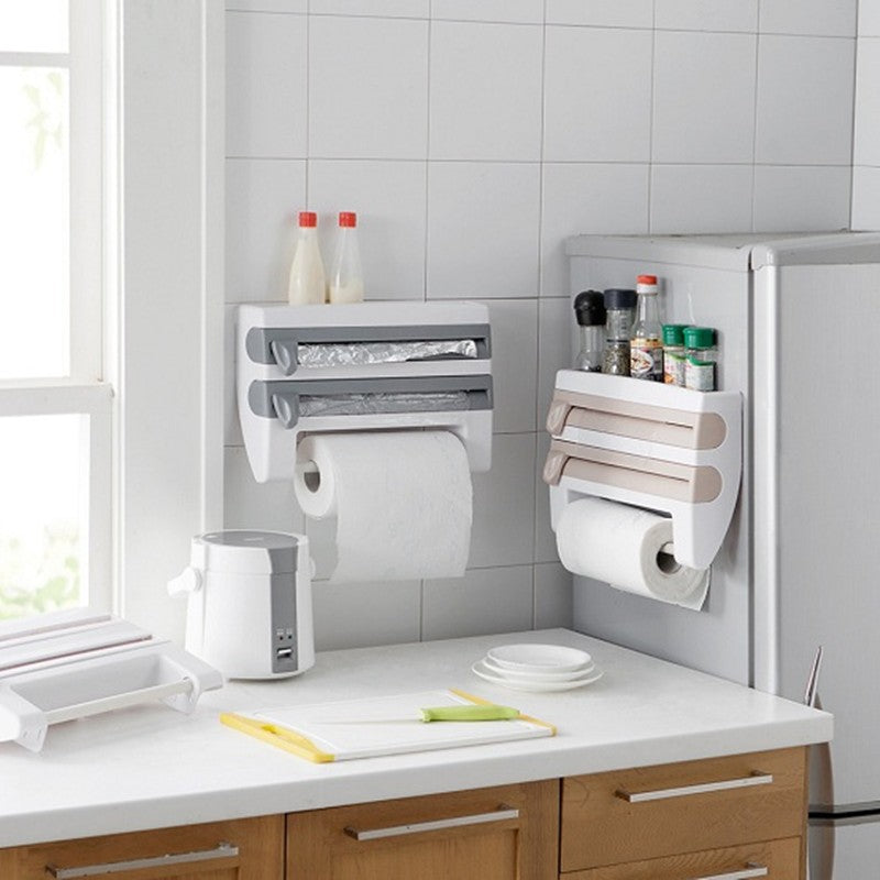 4‑in‑1 Kitchen Roll Holder Dispenser – Foil, Film & Tissue Organizer with Built‑In Cutters - Paper Towel Dispensers | Buy Online in UK