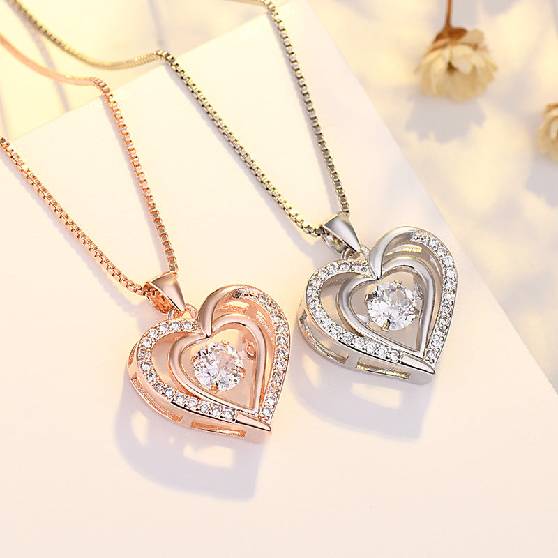 Heart Shaped Pendant Necklace with Moving Charm – Romantic Love Jewelry for Women