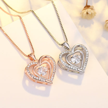 Heart Shaped Pendant Necklace with Moving Charm – Romantic Love Jewelry for Women
