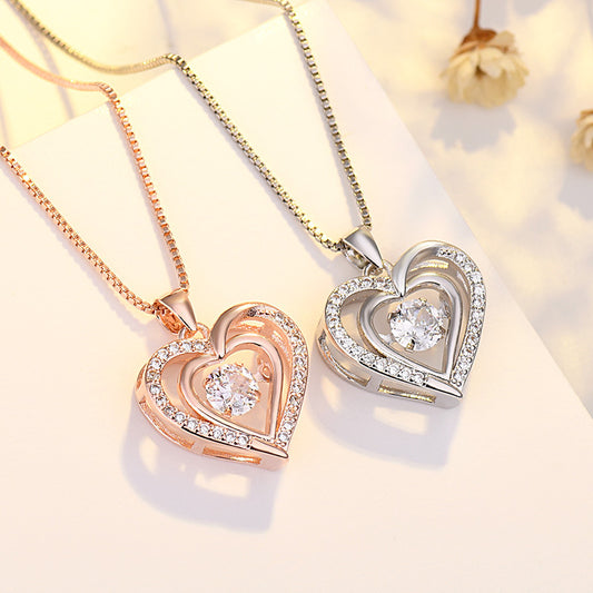 Heart Shaped Pendant Necklace with Moving Charm – Romantic Love Jewelry for Women