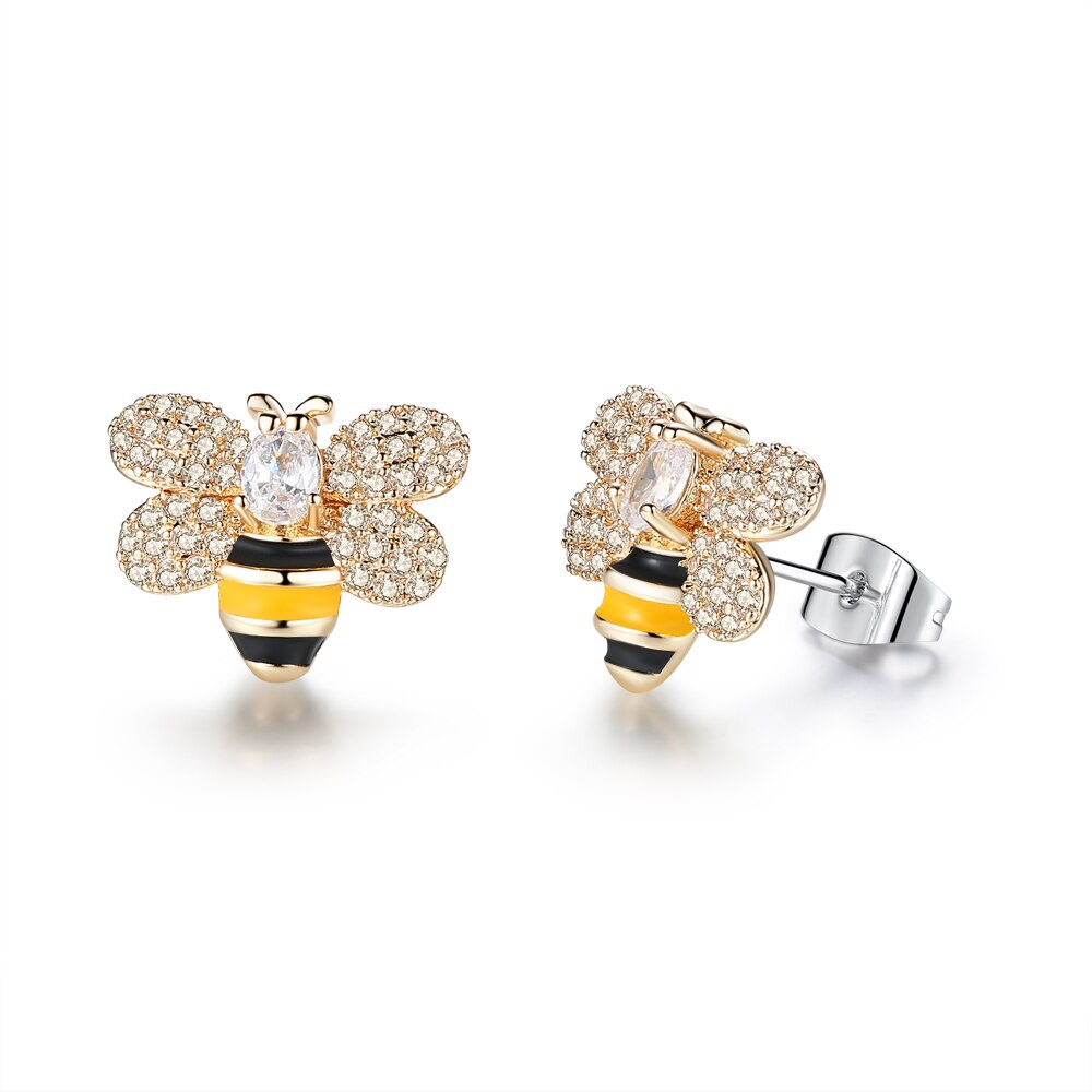 3 Styles Korean Inlaid Crystal Rhinestone Bee Earings For Women