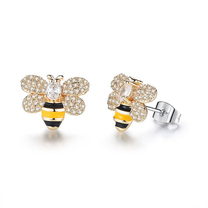 3 Styles Korean Inlaid Crystal Rhinestone Bee Earings For Women