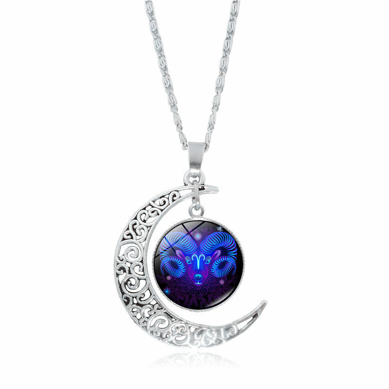 12 Constellation Zodiac Sign Moon Glass Necklace