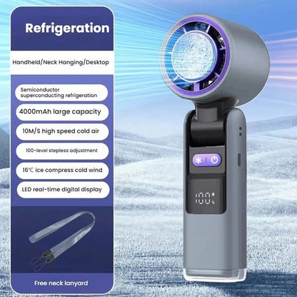 Violent Ice Cooling Fan Handheld Portable Fan Rechargeable Speed Ice Cooling Handheld Small Fan High Speed Folding Neck Type Fan