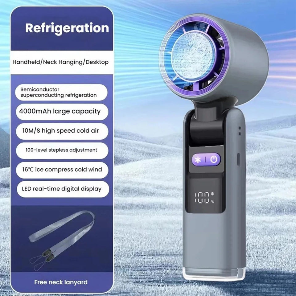 Violent Ice Cooling Fan Handheld Portable Fan Rechargeable Speed Ice Cooling Handheld Small Fan High Speed Folding Neck Type Fan