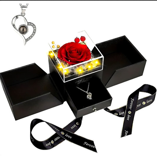 Eternal Flower Jewelry Box with Hidden Necklace Gift