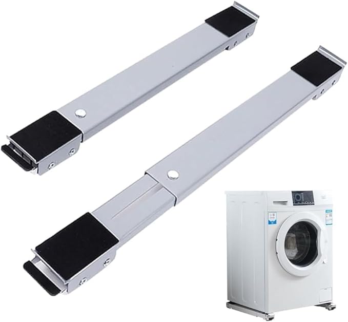 Adjustable Washing Machine Dolly 2Pcs Grey, Extendable Furniture Roller Stand with Brake Wheels, Heavy Duty Mobile Base for Fridge Dryer Dishwasher up to 300KG
