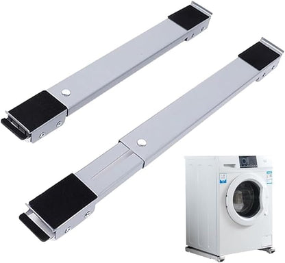 Adjustable Washing Machine Dolly 2Pcs Grey, Extendable Furniture Roller Stand with Brake Wheels, Heavy Duty Mobile Base for Fridge Dryer Dishwasher up to 300KG