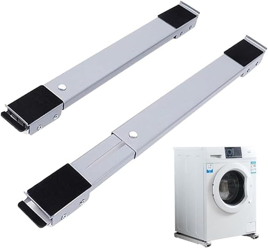 Adjustable Washing Machine Dolly 2Pcs Grey, Extendable Furniture Roller Stand with Brake Wheels, Heavy Duty Mobile Base for Fridge Dryer Dishwasher up to 300KG