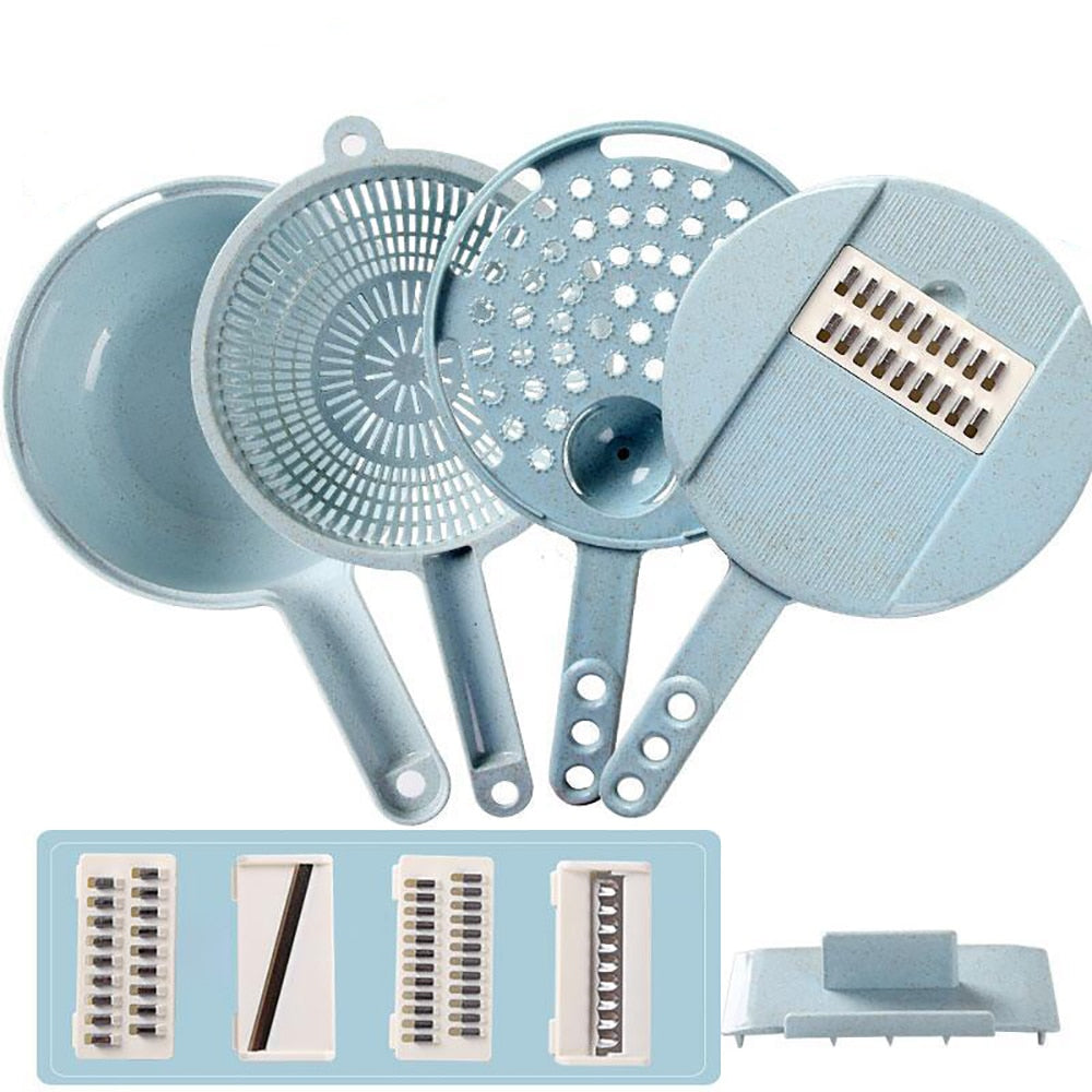 8‑in‑1 Mandoline Slicer – Multifunction Vegetable Cutter, Grater & Potato Peeler with Built‑In Strainer - Kitchen Slicers | Buy Online in UK