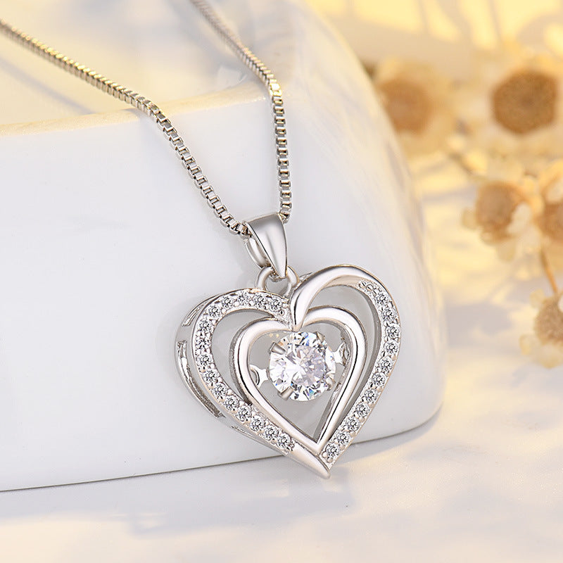 Heart Shaped Pendant Necklace with Moving Charm – Romantic Love Jewelry for Women