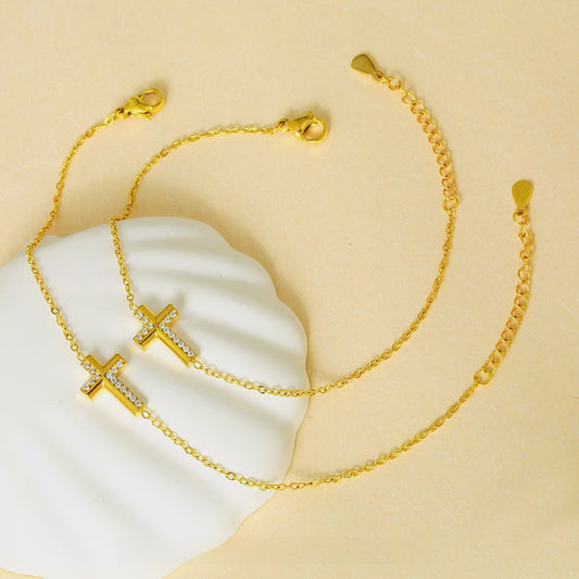 Zircon Cross Bracelet Stainless Steel Jewelry